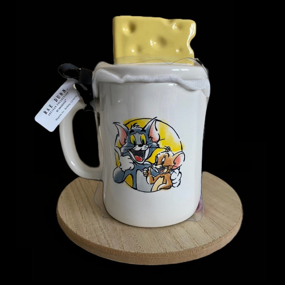 Rae Dunn Tom & Jerry Collectable Coffee Mug With Cheese Topper Double Sided NWT